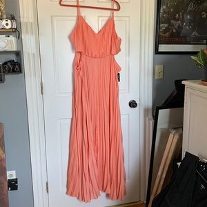 Peach floor length Express pleated gown